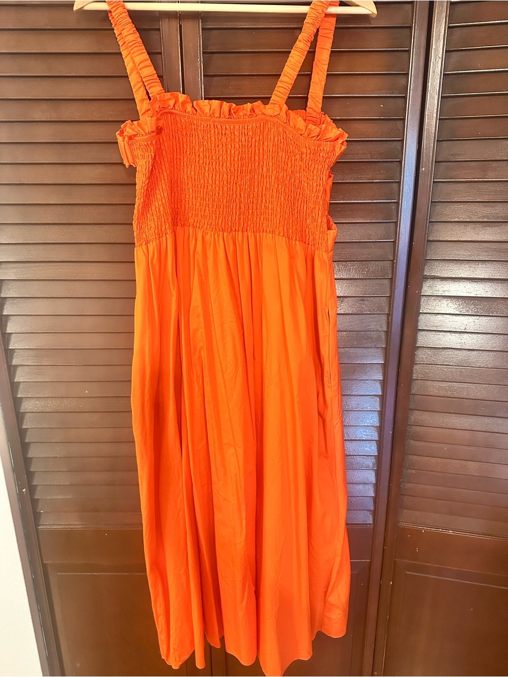 Orange smocked maxi dress